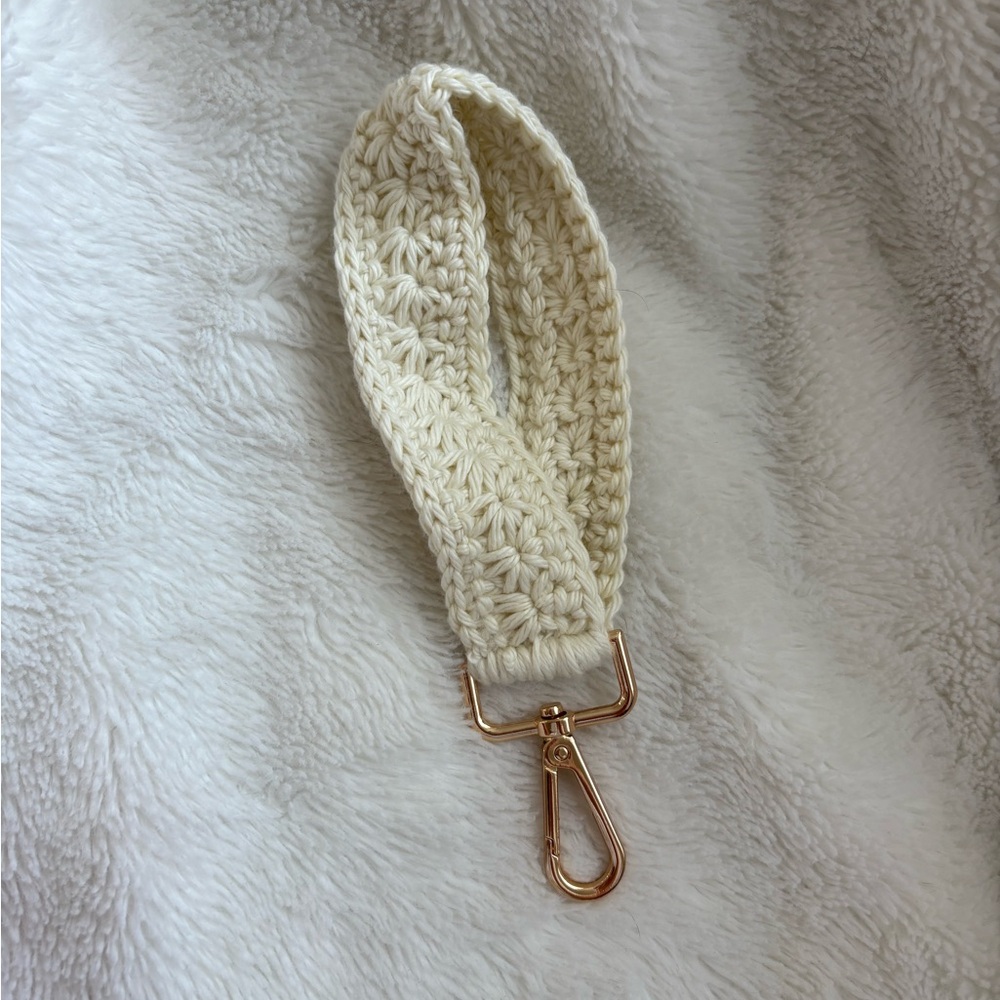 Cream Crochet Keychain with Gold Clasp